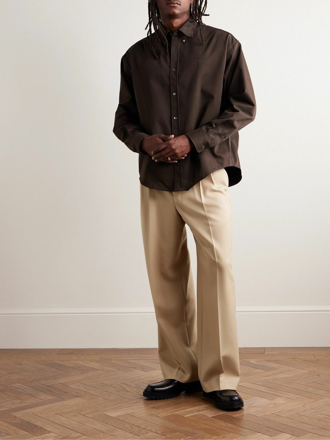 AMI PARIS - Wide-Leg Pleated Virgin Wool-Gabardine Trousers