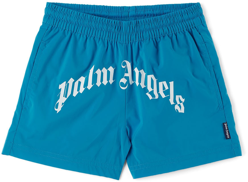 Palm Angels Kids Blue Logo Swim Shorts Palm Angels