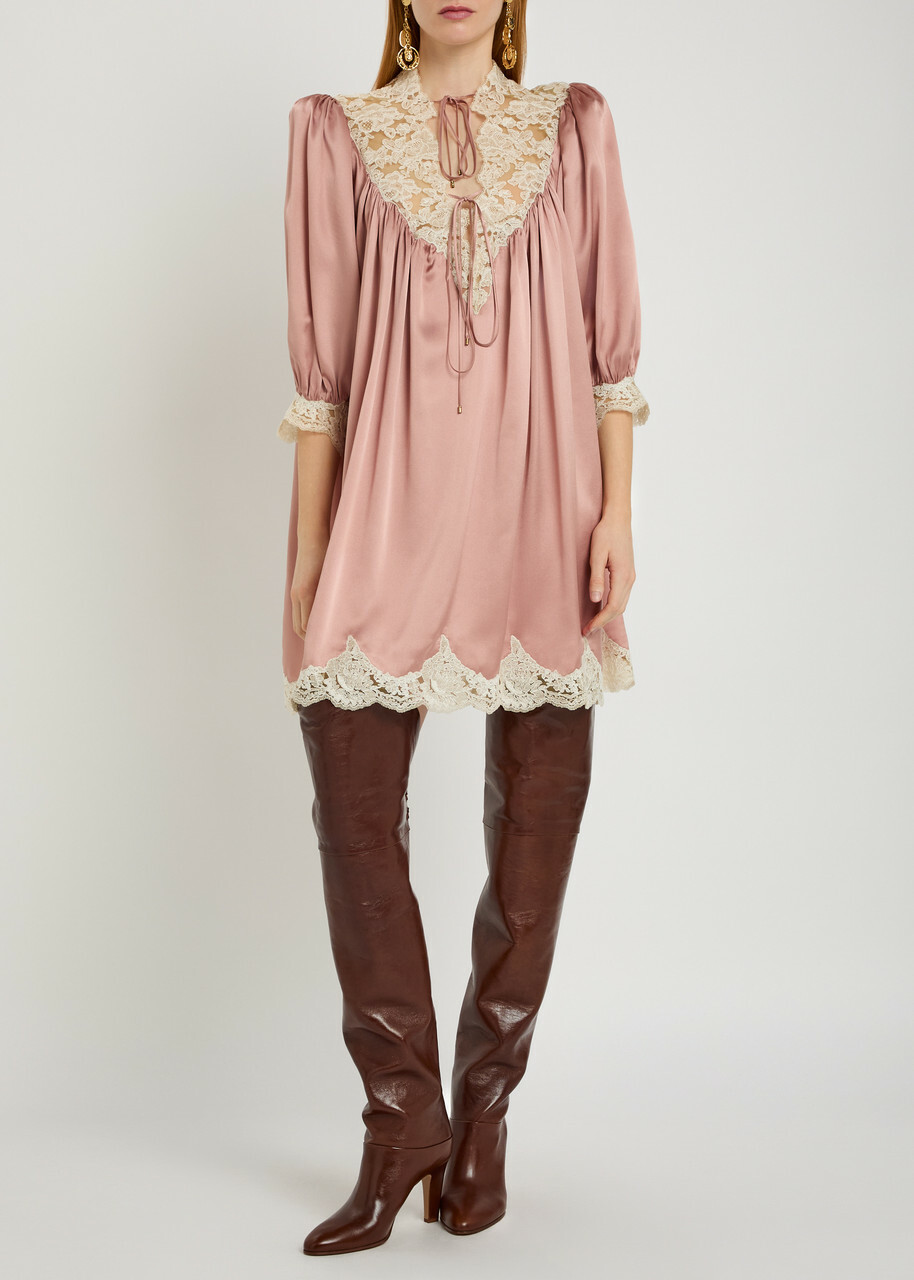Chloe Lace and Silk Mini Dress Light Pink