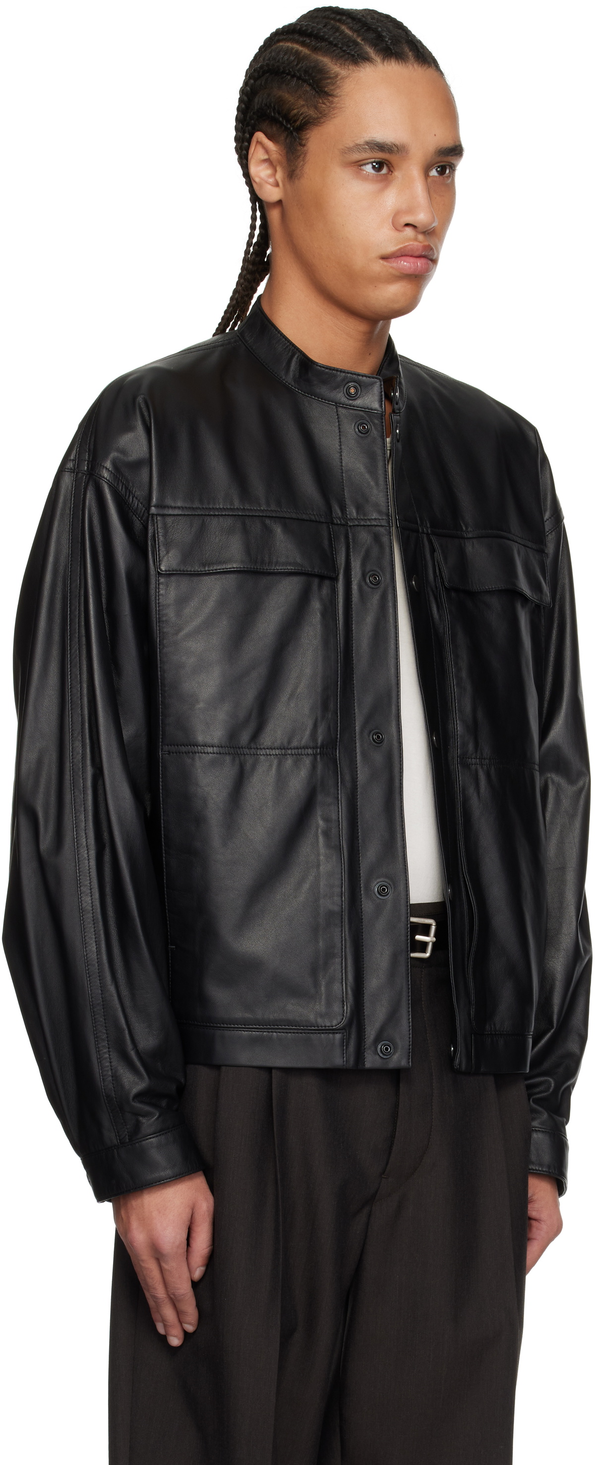 LEMAIRE Black Soft Boxy Leather Jacket Lemaire