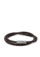 Tateossian Braided Leather Wrap Bracelet Brown