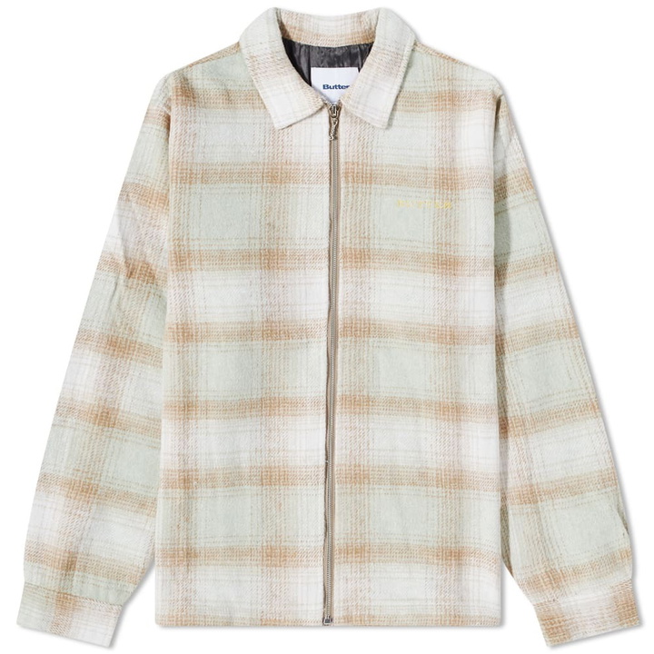 Photo: Butter Goods Men's Heavyweight Flannel Zip Overshirt in Wheat/Moss