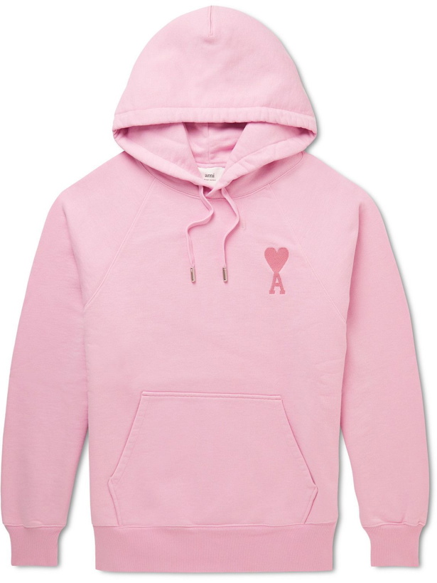 Photo: AMI PARIS - Logo-Embroidered Organic Cotton-Jersey Hoodie - Pink