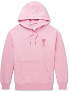 AMI PARIS - Logo-Embroidered Organic Cotton-Jersey Hoodie - Pink