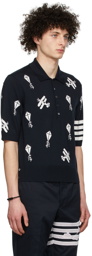 Thom Browne Navy 4-Bar Sky Icons Polo