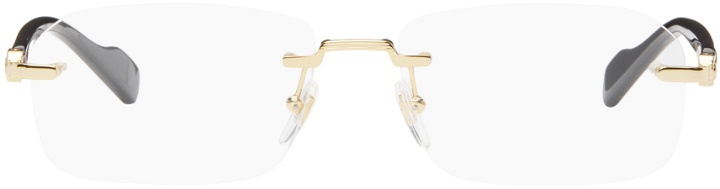 Photo: Gucci Gold & Black Rimless Rectangle Glasses