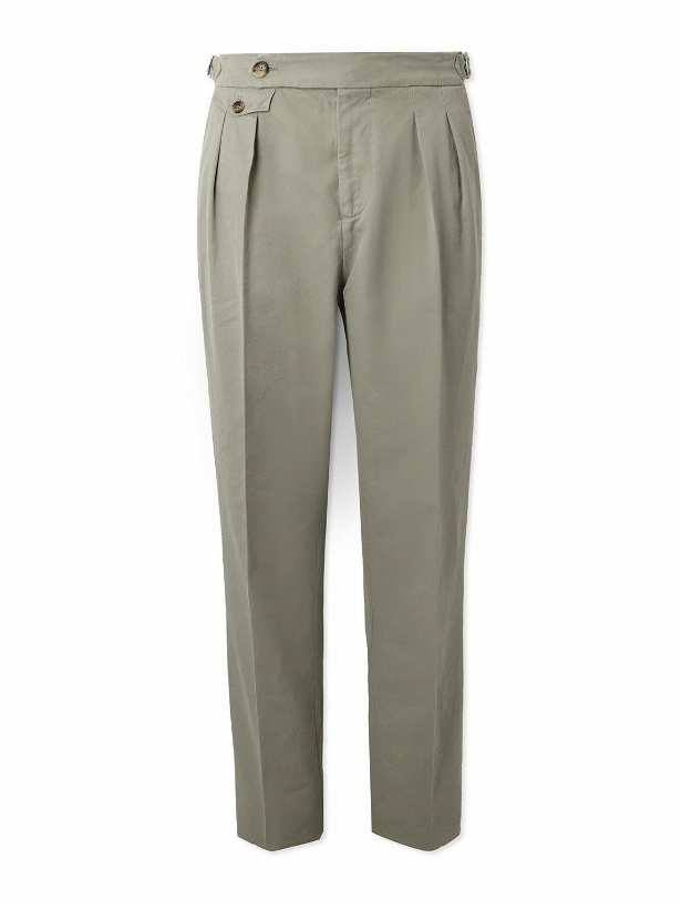 Photo: Brunello Cucinelli - Tapered Pleated Cotton-Twill Suit Trousers - Green