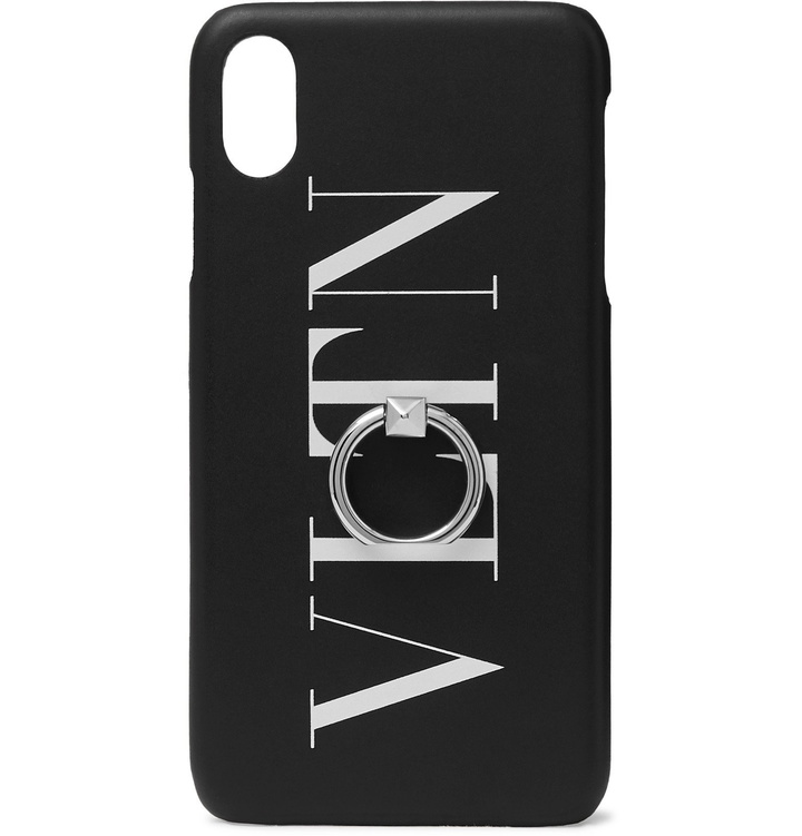 Photo: Valentino - Valentino Garavani Ring-Embellished Logo-Print Leather iPhone XS Max Case - Black