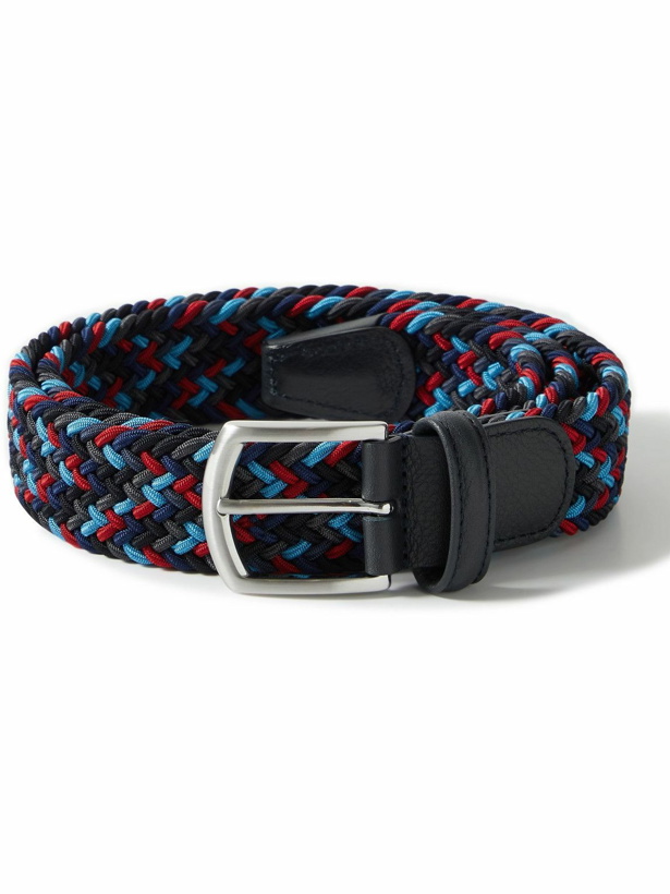 Photo: Anderson's - 3.5cm Leather-Trimmed Woven Elastic Belt - Blue