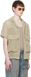 Reese Cooper Khaki Crochet Knit Short Sleeve Cargo Shirt
