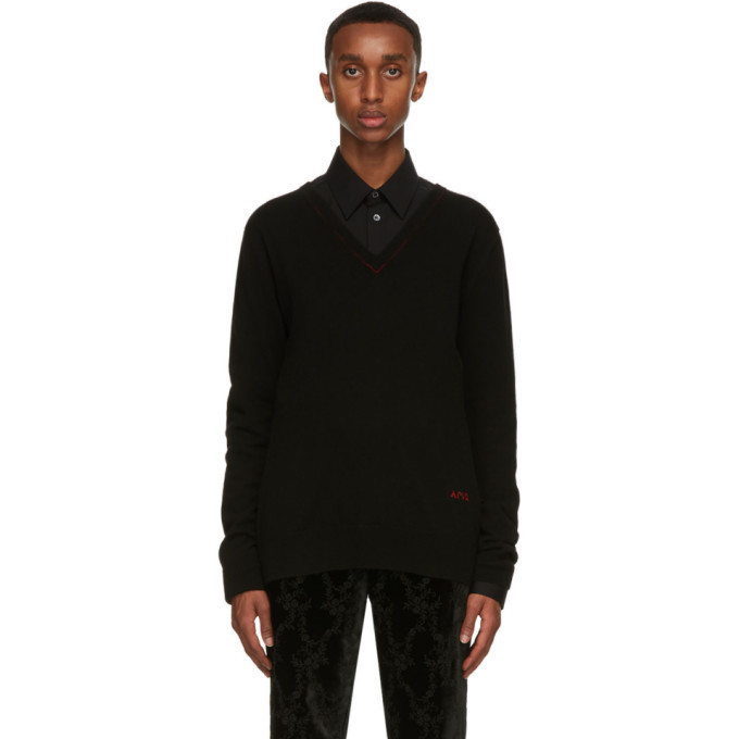 Photo: Alexander McQueen Black Cashmere Logo V-Neck Sweater