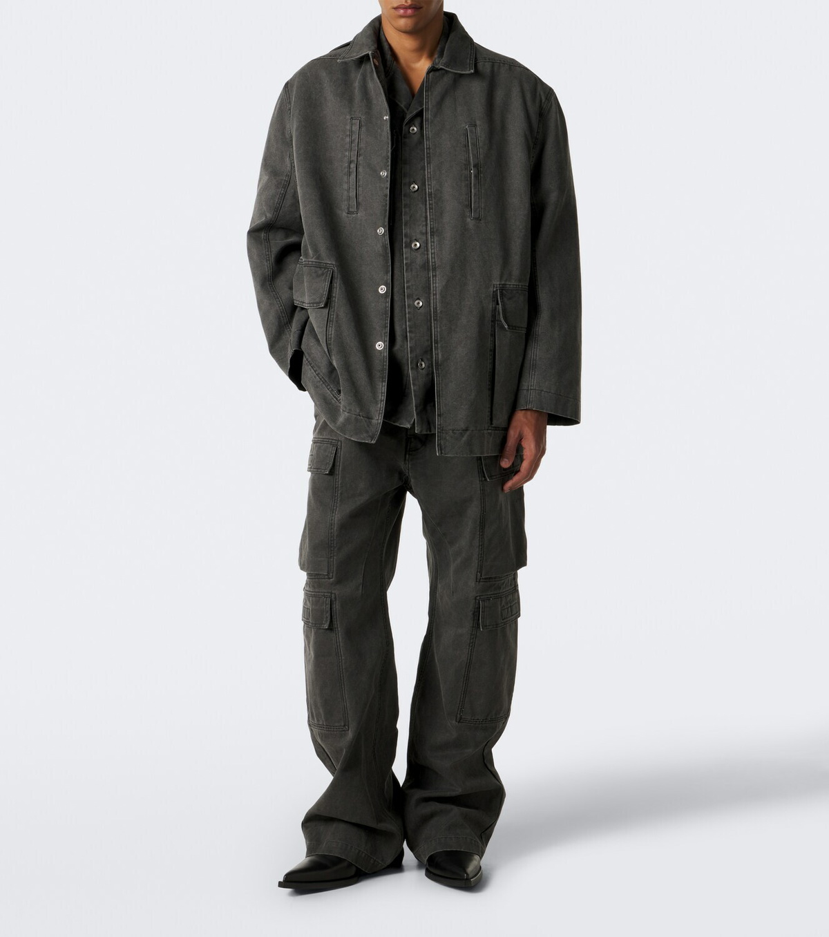 Rick Owens Collared Mac coated cotton canvas jacket
