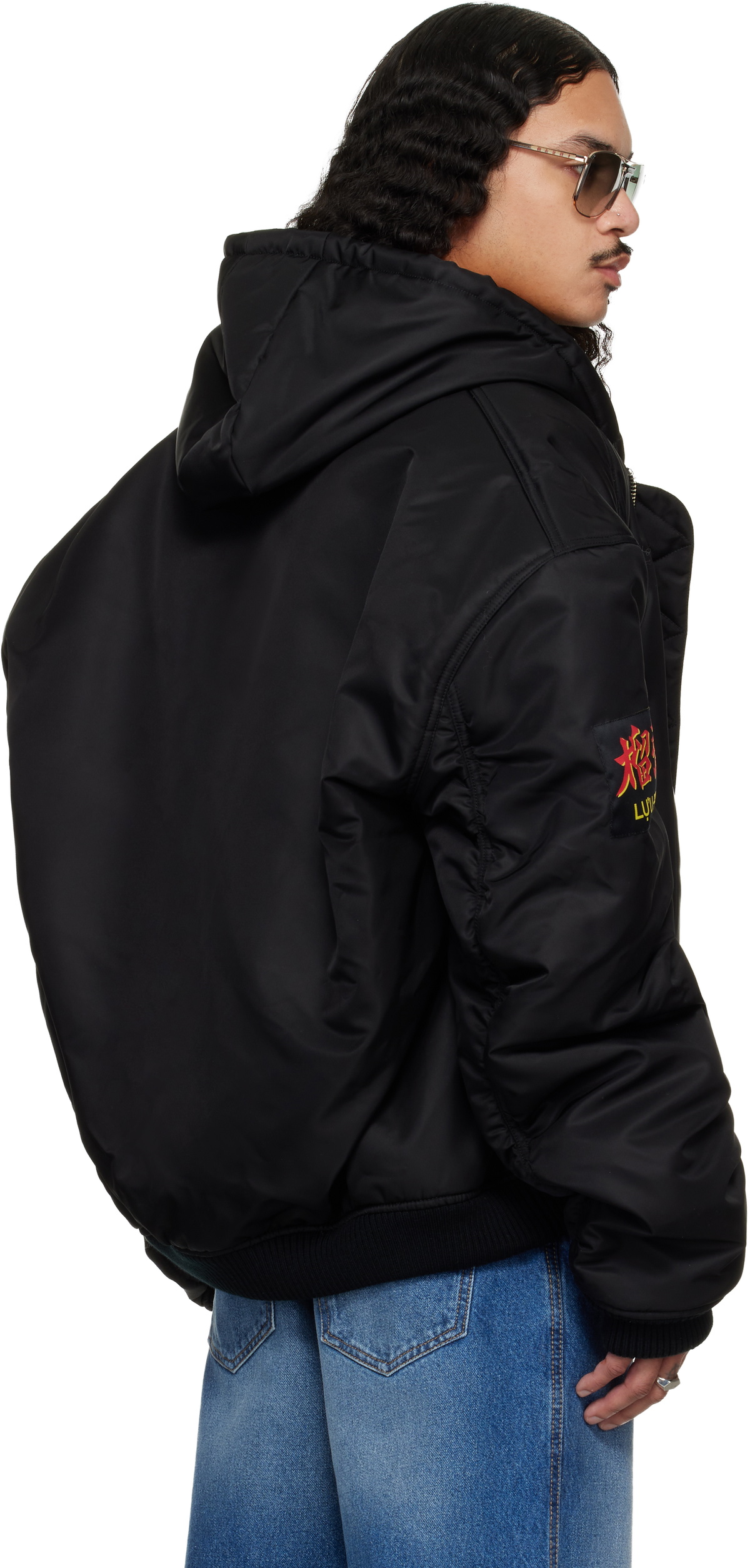 LU'U DAN Black Distorted MA1 Bomber Jacket