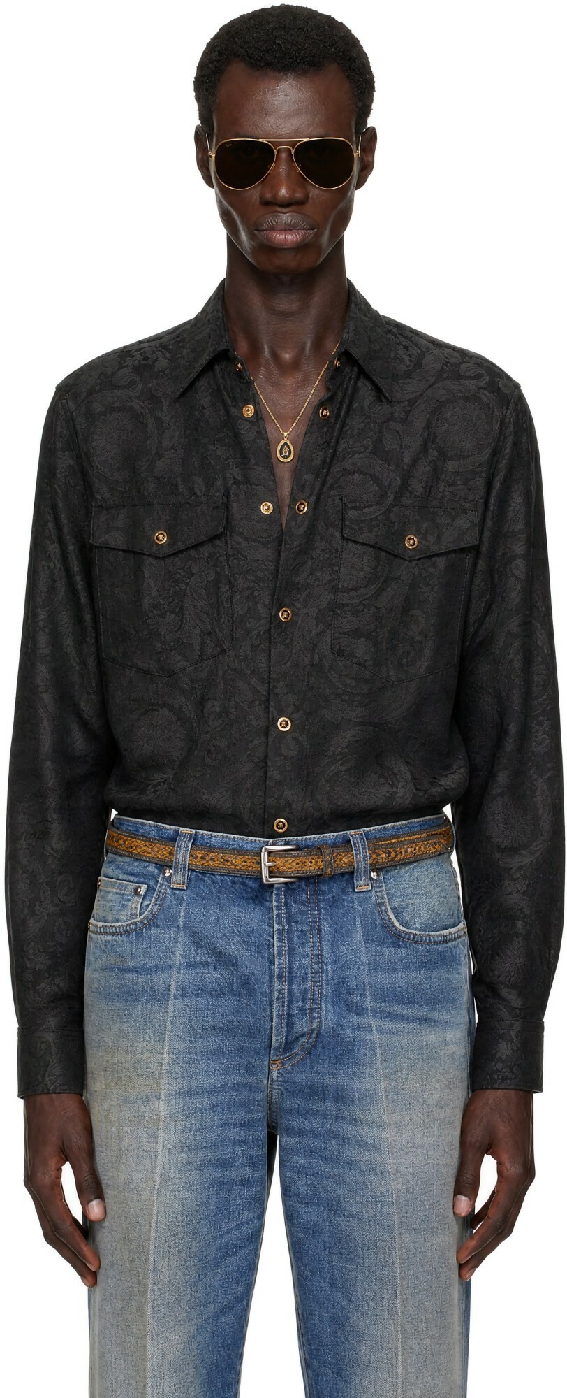Versace Black Barocco Jacquard Shirt