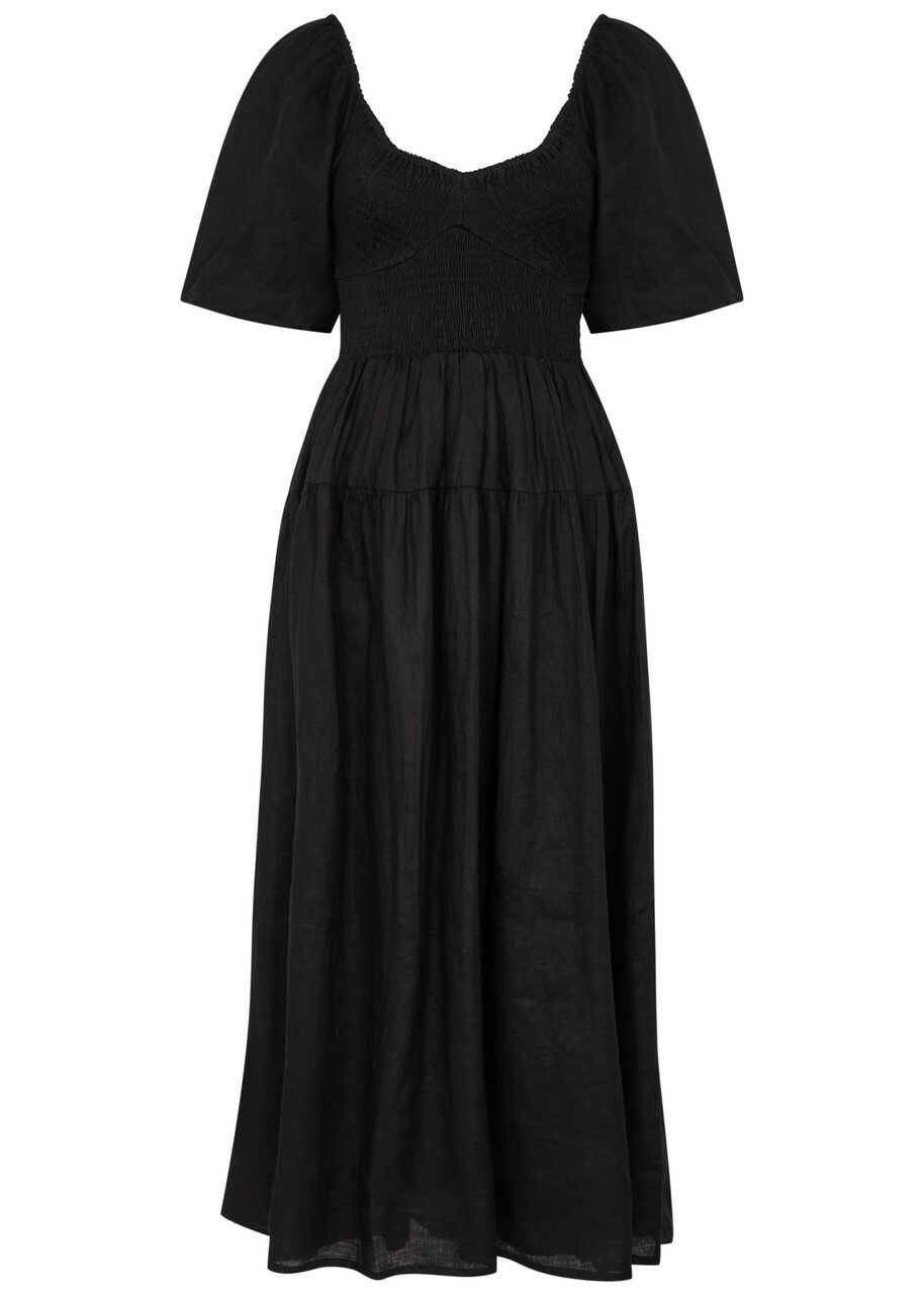 Faithfull The Brand Rosarico Linen Midi Dress Black Faithfull The Brand