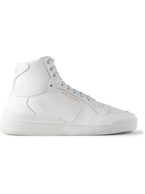 Photo: SAINT LAURENT - SL/24 Perforated Leather High-Top Sneakers - White