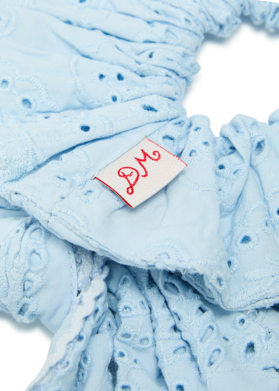 Damson Madder Iris Broderie-anglaise Cotton Scrunchie - Blue - One Size