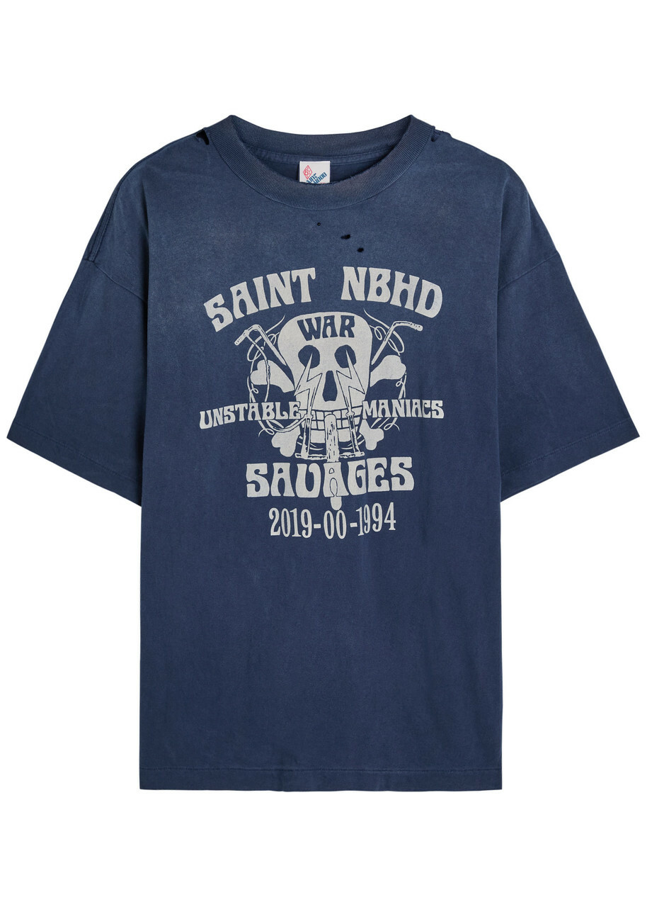 Saint Mxxxxxx Saint Nbhd Printed Cotton T-shirt Navy