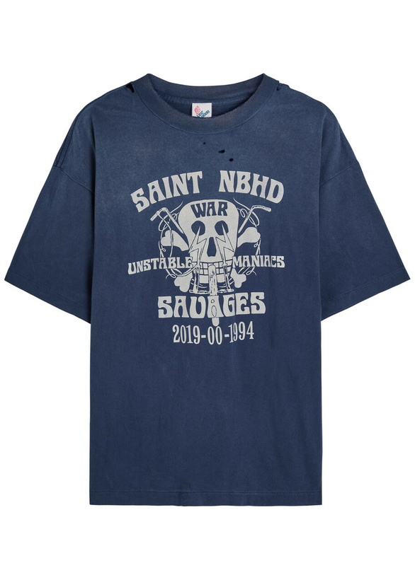 Photo: Saint Mxxxxxx Saint Nbhd Printed Cotton T-shirt Navy