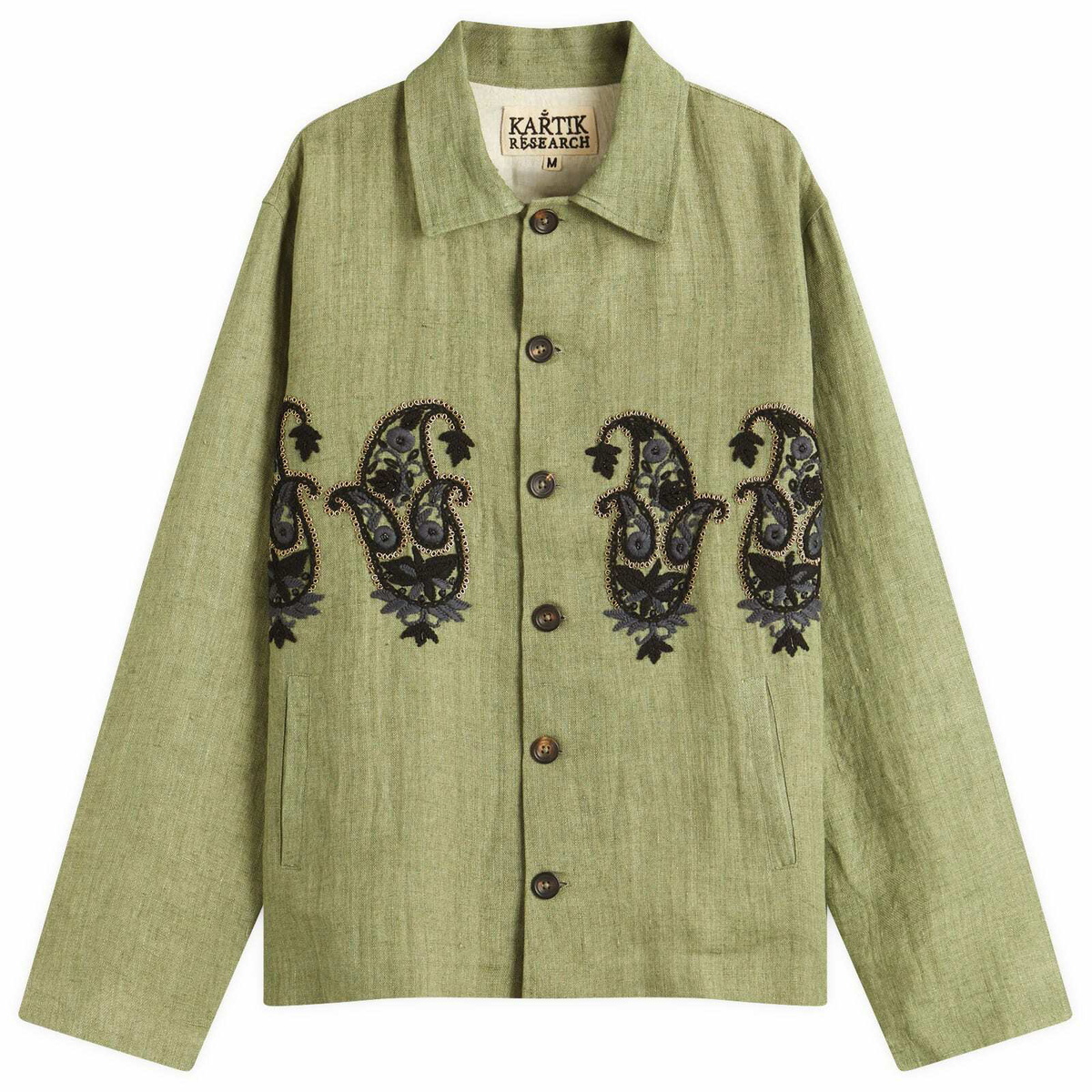 Kartik Research Men's Cropped Embroidered Jacket in Green/Black