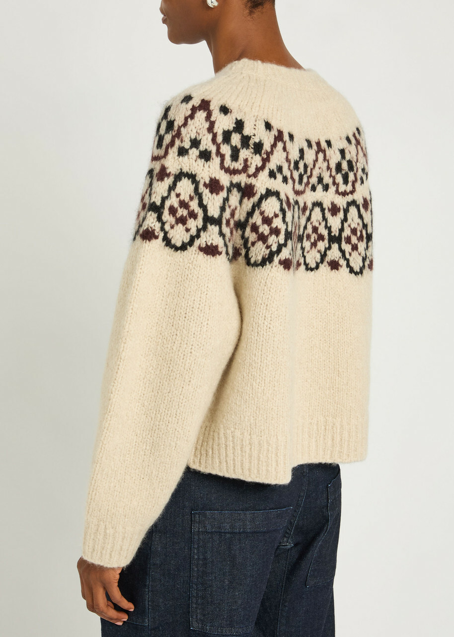 Nili Lotan Chrissy Patterned Cashmere and Silk-blend Jumper Beige