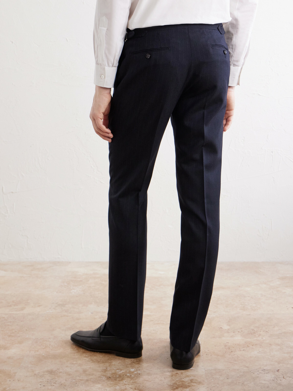 Lardini - Straight-Leg Pleated Striped Wool Trousers - Blue
