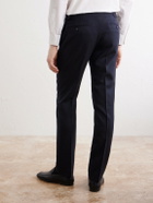 Lardini - Straight-Leg Pleated Striped Wool Trousers - Blue