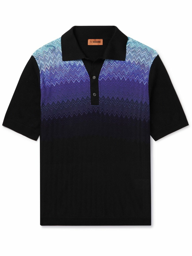 Photo: Missoni - Striped Crochet-Knit Cotton and Silk-Blend Polo Shirt - Black