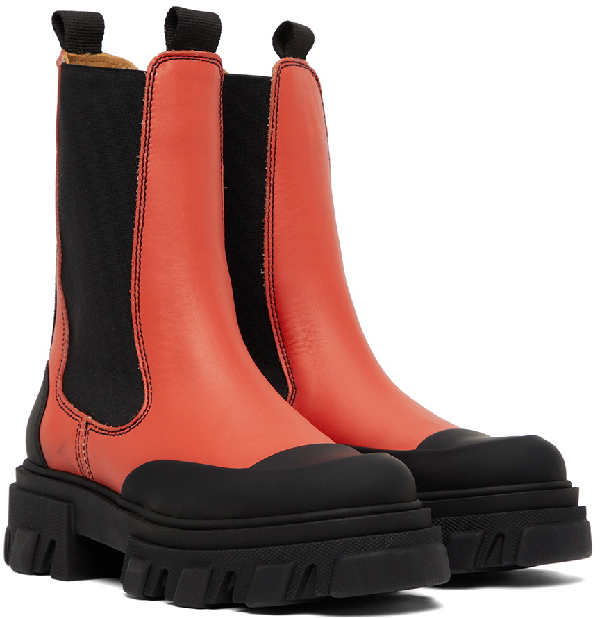 GANNI Red Chelsea Ankle Boots GANNI