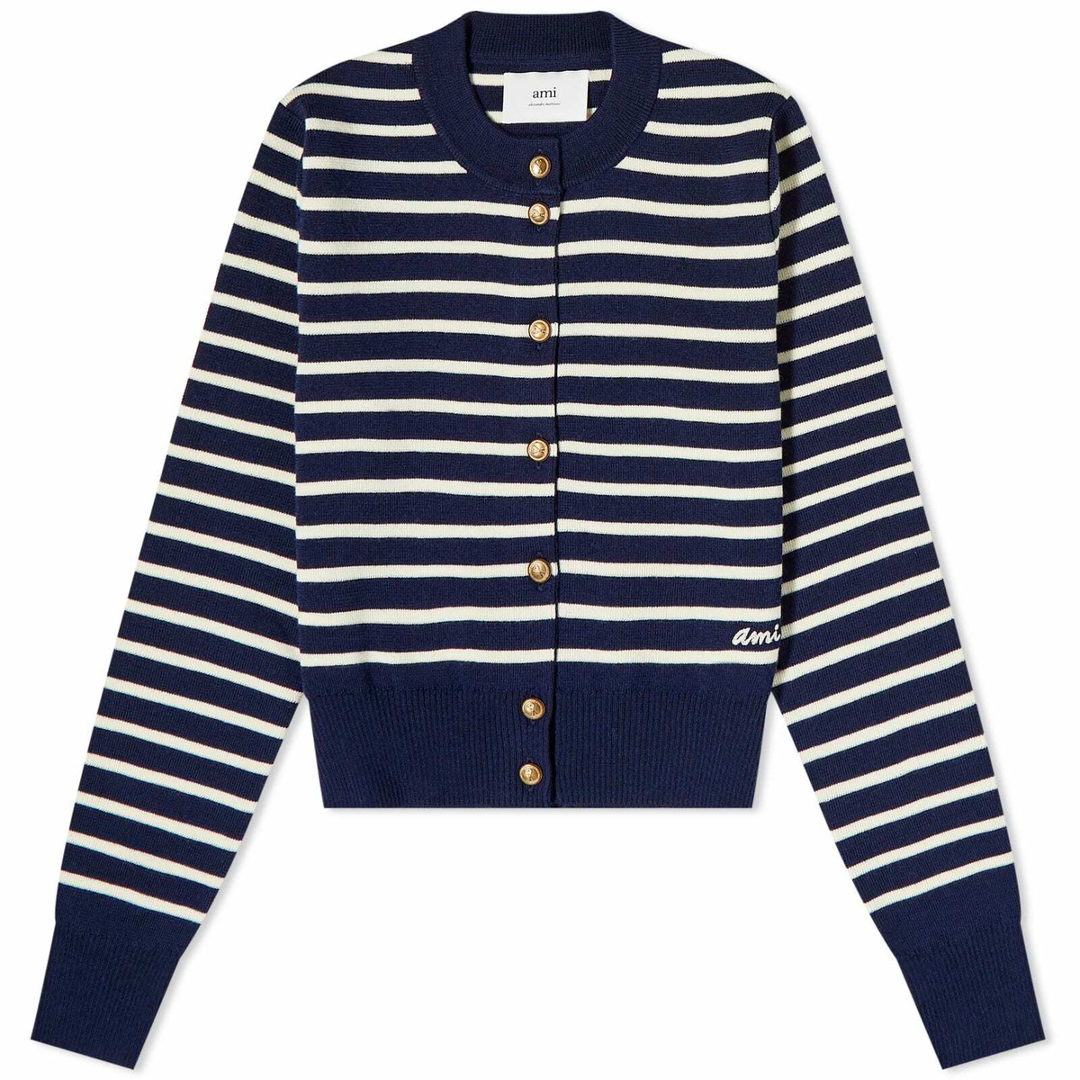 AMI Paris Women's AMI Sailor Stripe Cardigan in Nautic Blue