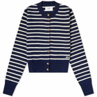 AMI Paris Women's AMI Sailor Stripe Cardigan in Nautic Blue/Natural White