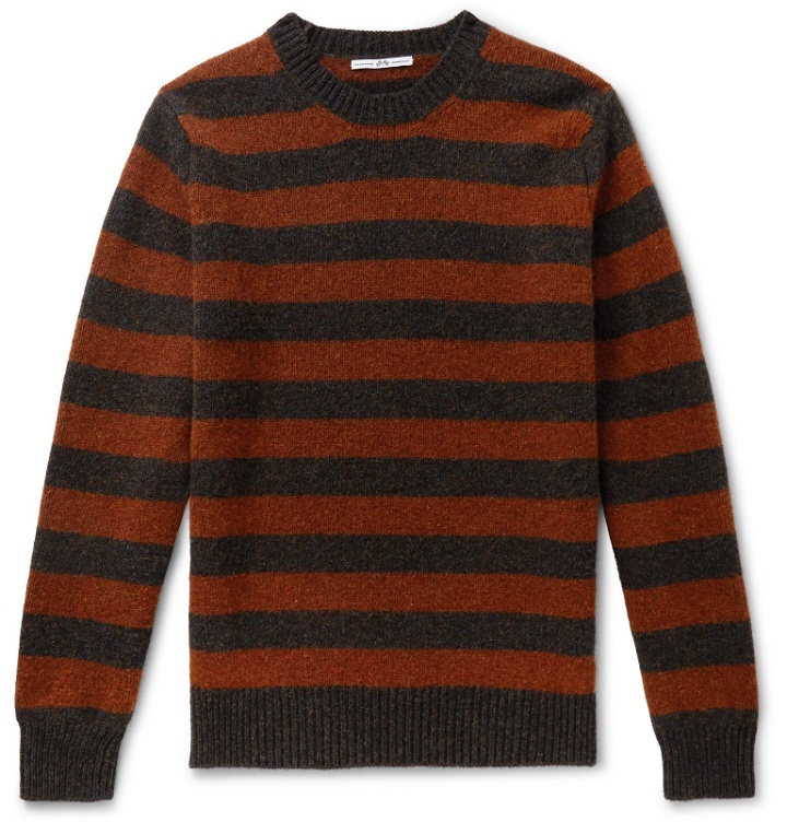 Photo: Connolly - Goodwood Striped Mélange Shetland Wool and Cashmere-Blend Sweater - Red