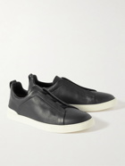 Zegna - Full-Grain Leather Slip-On Sneakers - Black