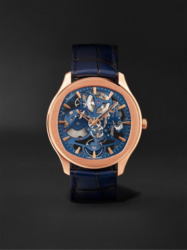 Photo: Piaget - Polo Skeleton Automatic 42mm 18-Karat Pink Gold and Alligator Watch, Ref. No. G0A46009