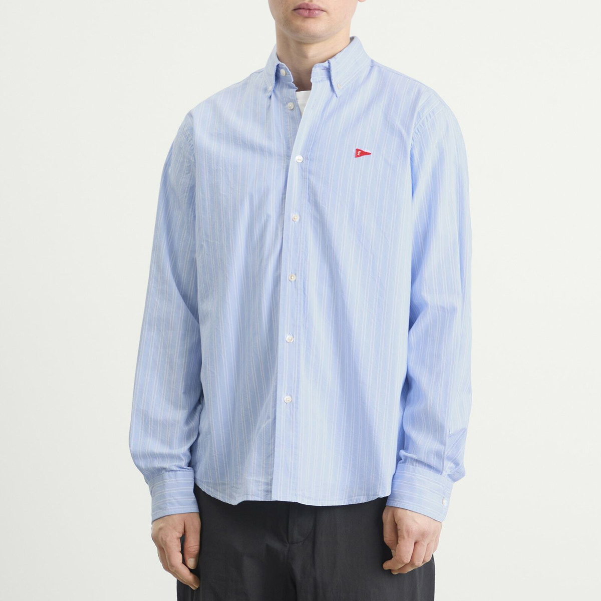 Foret Men's Flag Oxford Shirt in Light Blue Stripe
