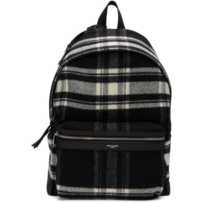 Photo: Saint Laurent Black and Off-White Wool Check City Backpack