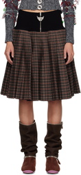 Chopova Lowena Brown Fret Black Knitted Pleated Knee Midi Skirt