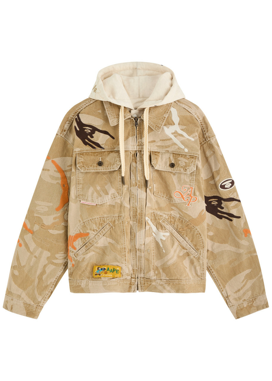 Aape Layered Camouflage Denim Jacket Beige