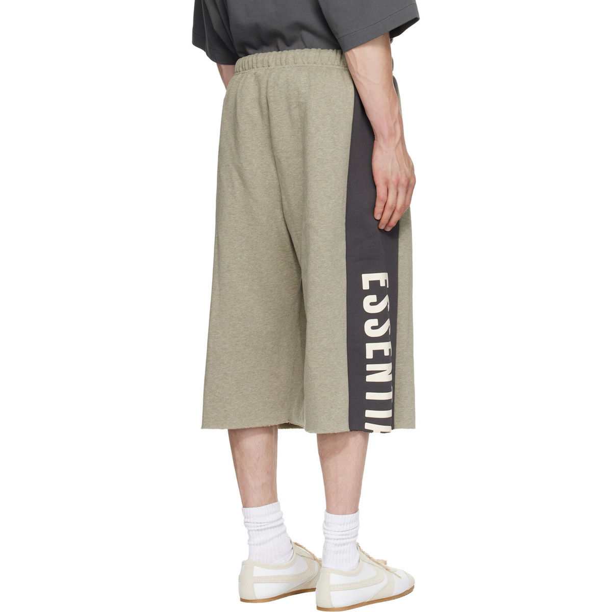 Fear of God ESSENTIALS Gray Panelled Raw Cut Off Sweat Shorts