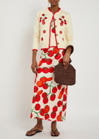 Never Fully Dressed Tomato Embroidered Knit Cardigan Cream
