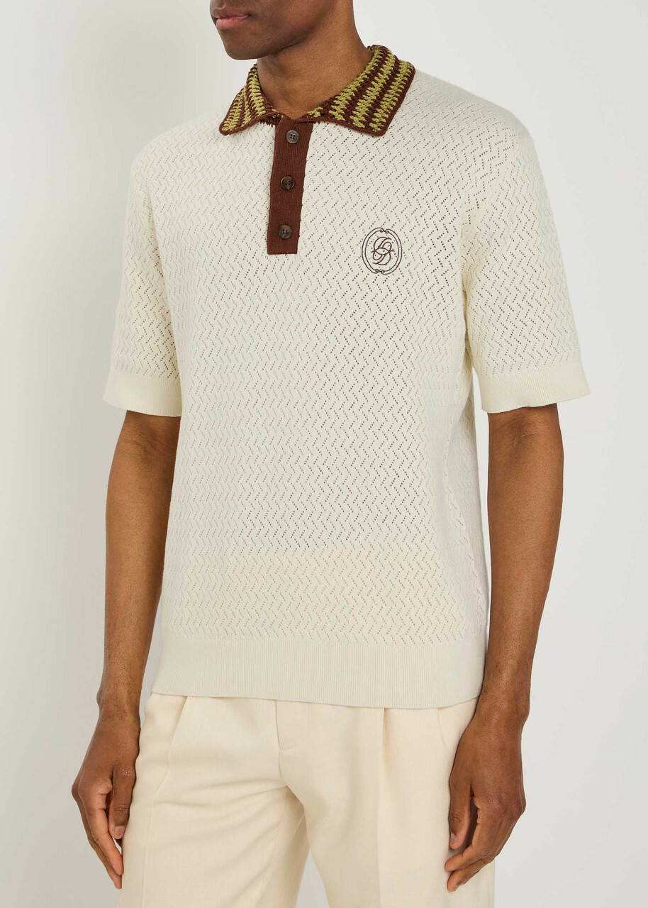 DRÔLE DE Monsieur Drole Maille Ajouré D Miroir Cotton Polo Shirt Off White