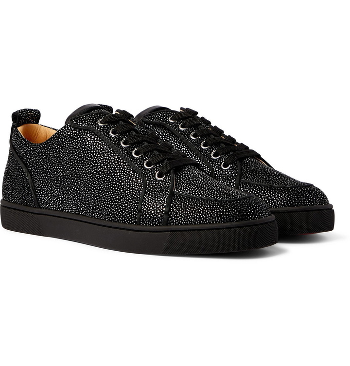 Photo: CHRISTIAN LOUBOUTIN - Rantulow Textured-Suede Sneakers - Black