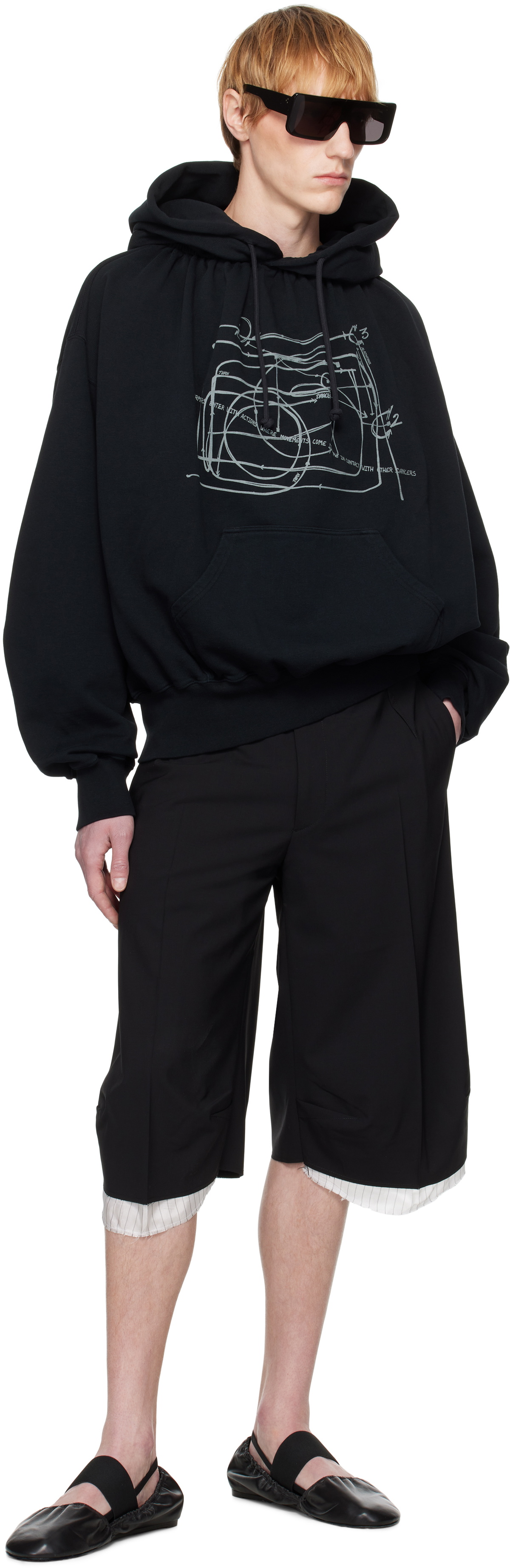 ALAINPAUL Black Gathered Collar Hoodie