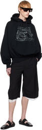 ALAINPAUL Black Gathered Collar Hoodie