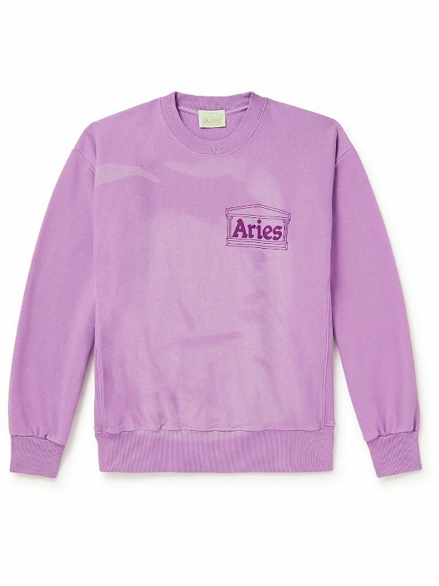 Photo: Aries - Logo-Print Tie-Dyed Cotton-Jersey Sweatshirt - Pink