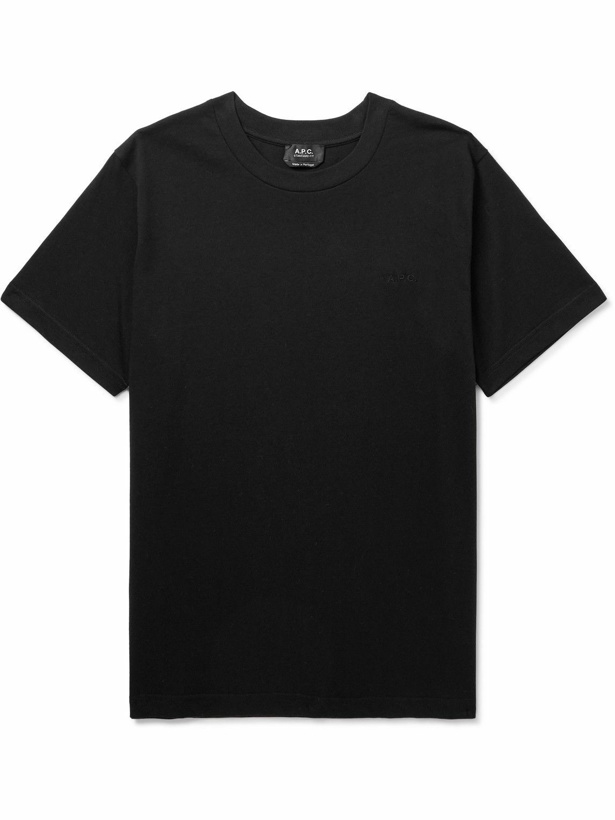 Photo: A.P.C. - Logo-Embroidered Organic Cotton-Jersey T-Shirt - Black