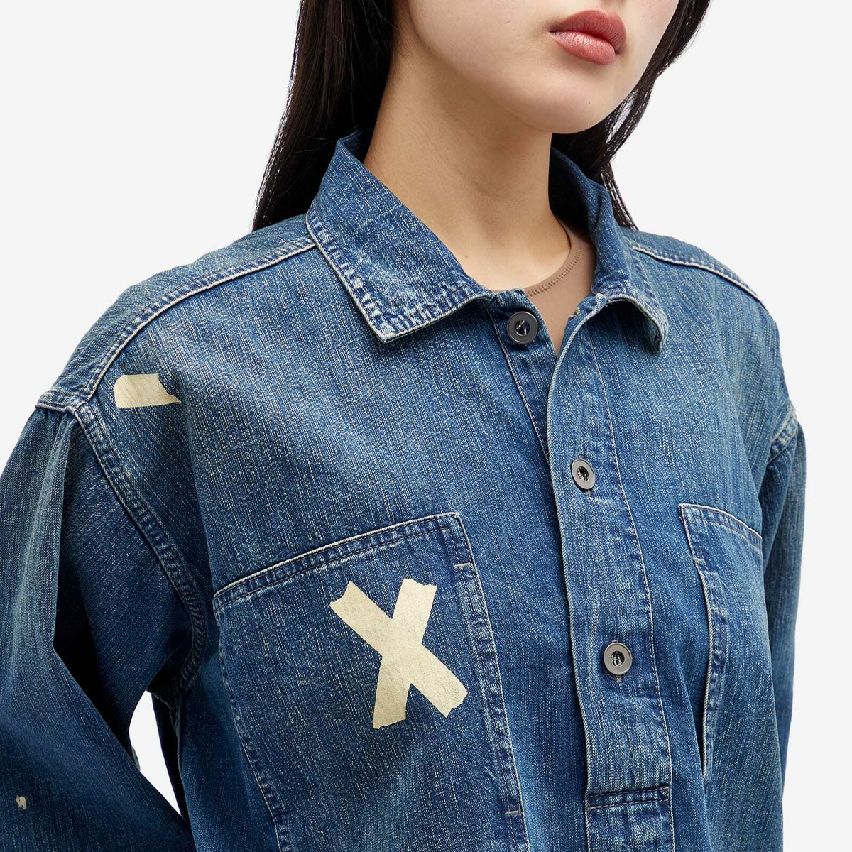 Maison Margiela Women's Pull Over Denim Shirt in Greencast Maison Margiela Women's Pull Over Denim Shirt in Greencast