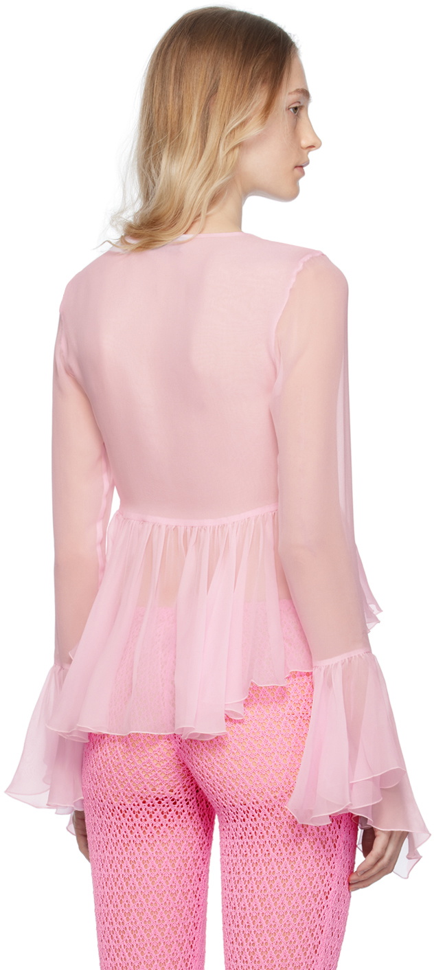 Pink Ruffle Neck Blouse Blumarine Pink Ruffled Blouse Blumarine