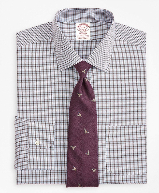 Photo: Brooks Brothers Men's Stretch Madison Relaxed-Fit Dress Shirt, Non-Iron Check | Wine