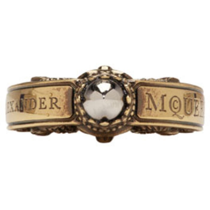 Photo: Alexander McQueen Gold Skull Engraved Ring